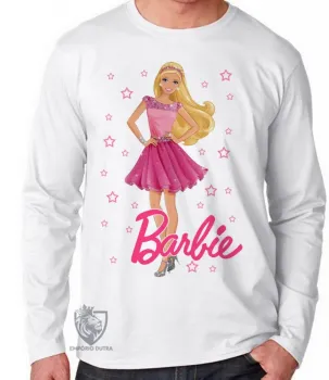 Camiseta manga longa Infantil ou Adulto Barbie rosa boneca - Foto 2