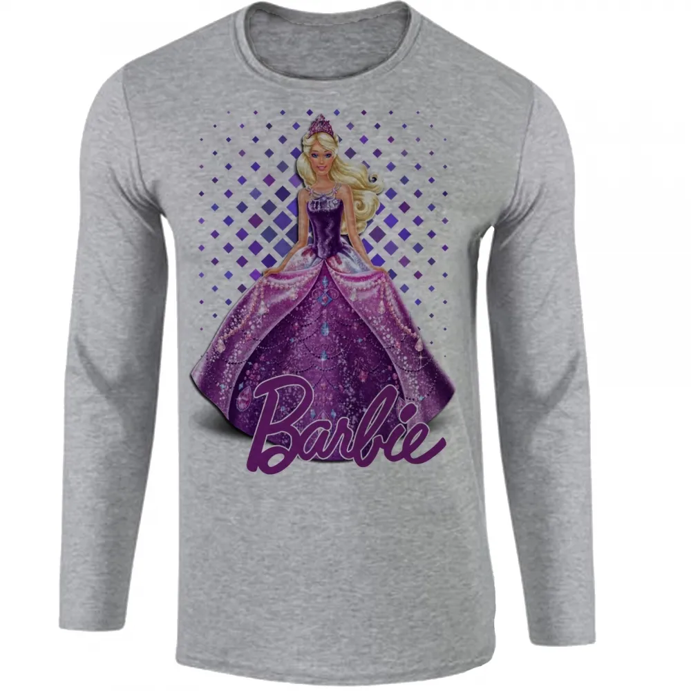 Camiseta manga longa Infantil ou Adulto Barbie roxa boneca Imagem