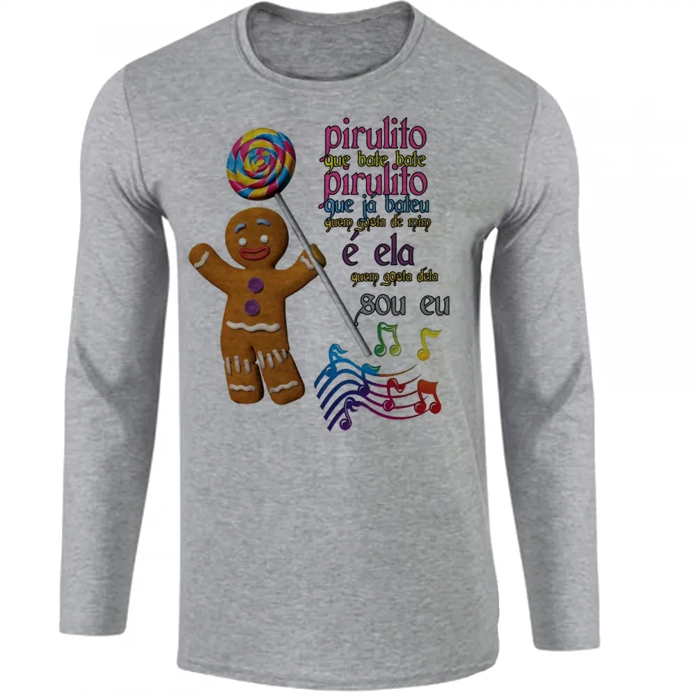 Camiseta manga longa Infantil ou Adulto Biscoito shrek cantando pirulito que bate bate Imagem