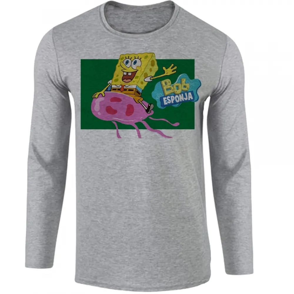 Camiseta manga longa Infantil ou Adulto Bob Esponja e água viva desenho Imagem