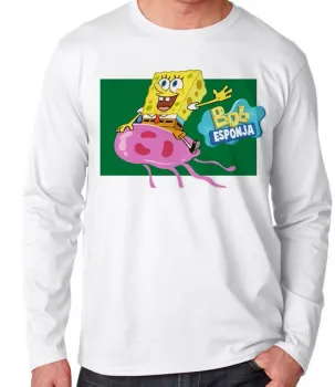 Camiseta manga longa Infantil ou Adulto Bob Esponja e água viva desenho - Foto 2