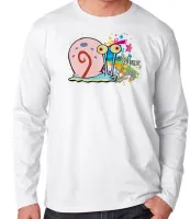 Camiseta manga longa Infantil ou Adulto Bob esponja Gary Meow caracol - Foto 2