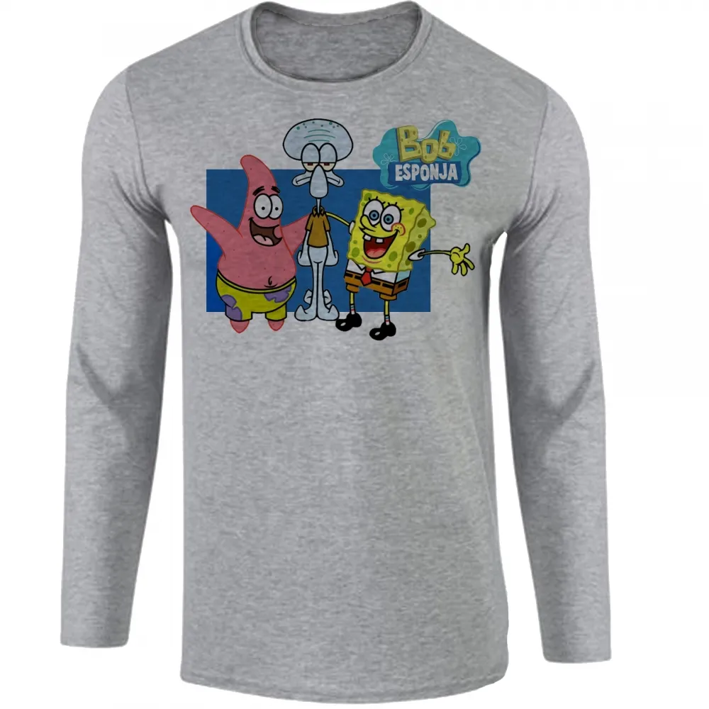 Camiseta manga longa Infantil ou Adulto Bob Esponja Patrick Lula Molusco