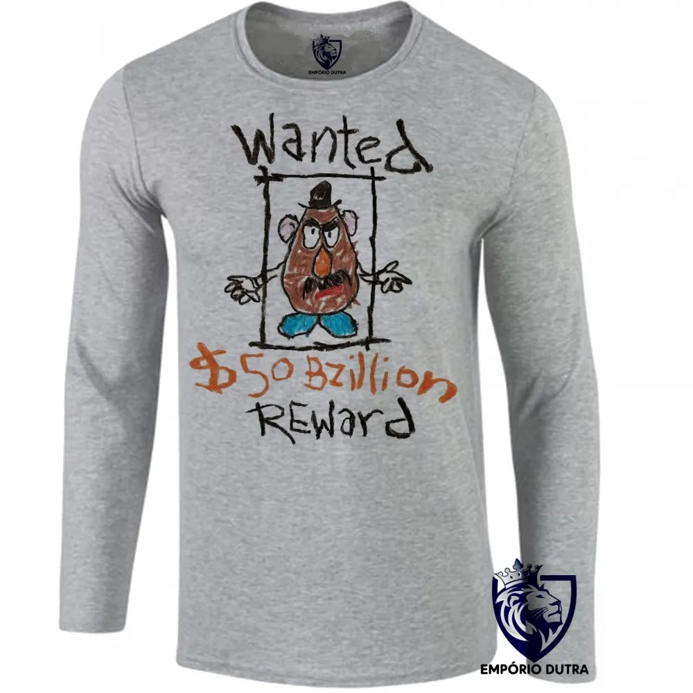 Camiseta manga longa Infantil ou Adulto Cabeça de batata wanted Imagem