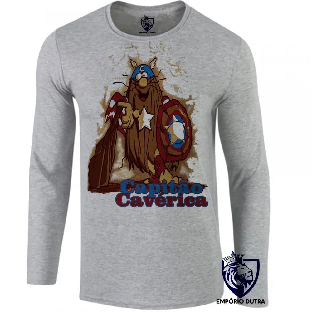 Camiseta manga longa Infantil ou Adulto capitão caverna america caverica heroi
