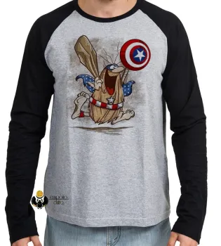 Camiseta manga longa Infantil ou Adulto capitão caverna escudo america desenho antigo - Foto 2
