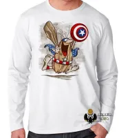 Camiseta manga longa Infantil ou Adulto capitão caverna escudo america desenho antigo - Foto 3