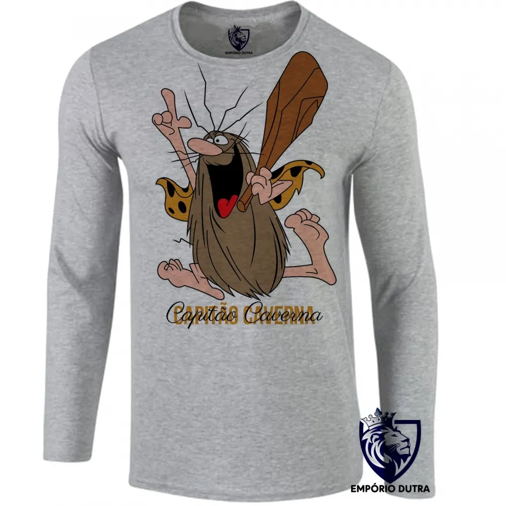 Camiseta manga longa Infantil ou Adulto Capitão Caverna super heroi antigo Imagem
