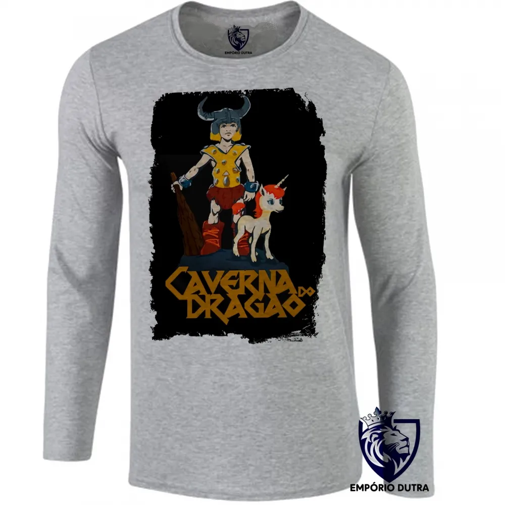 Camiseta manga longa Infantil ou Adulto caverna do dragão dungeons dragons unicornio
