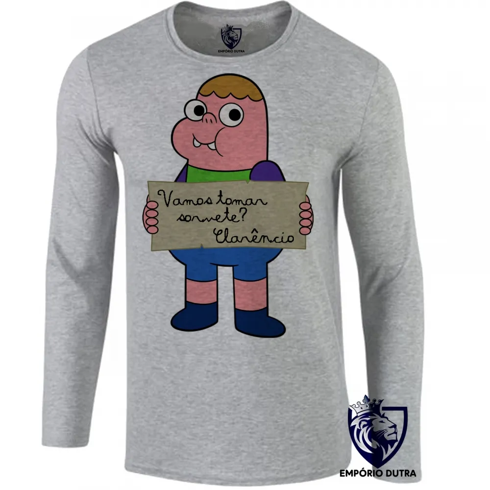 Camiseta manga longa Infantil ou Adulto clarencio o otimista desenho