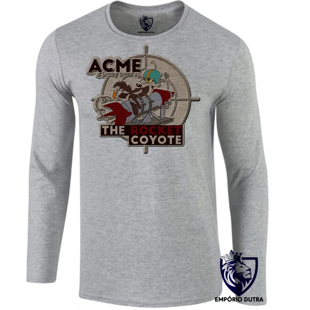 Camiseta manga longa Infantil ou Adulto Coiote ACME foguete papaleguas Imagem