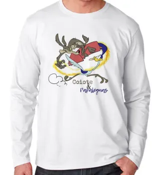 Camiseta manga longa Infantil ou Adulto Coiote e Papaléguas foguete - Foto 2