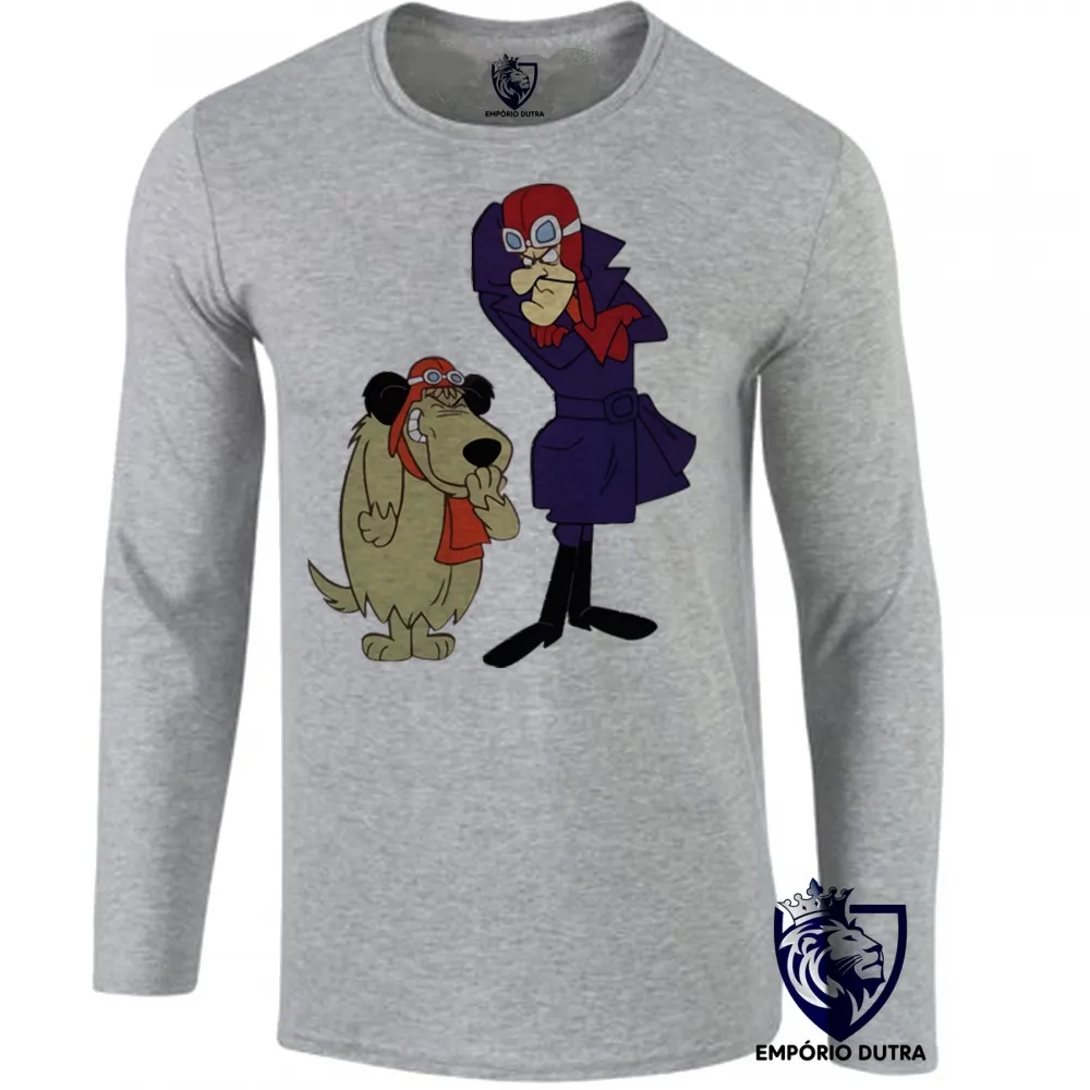 Camiseta manga longa Infantil ou Adulto dick vigarista cachorro muttley corrida maluca Imagem