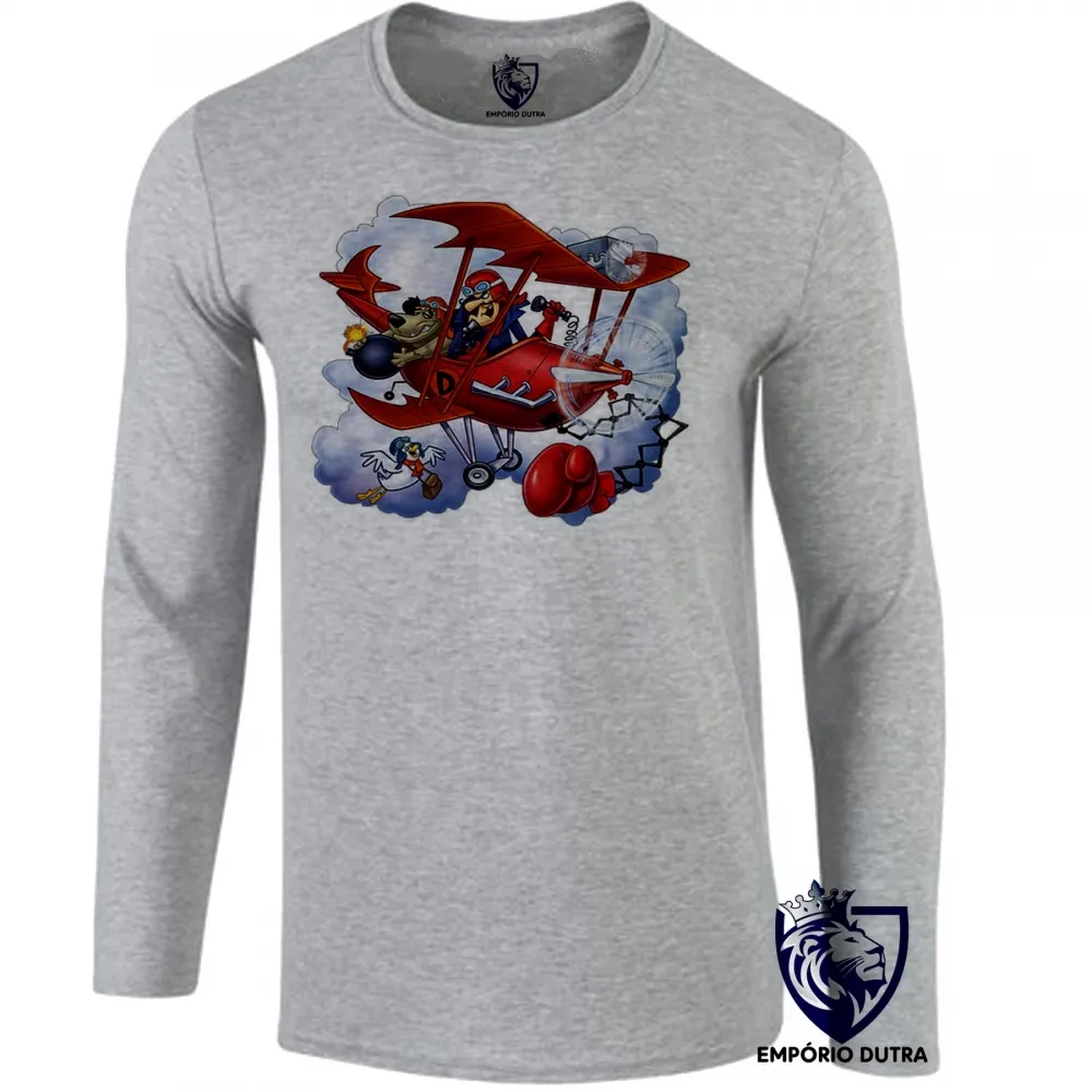 Camiseta manga longa Infantil ou Adulto Dick vigarista mutttley pegue o pombo avião hanna barbera