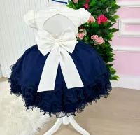 Vestido Festa Off-White / Marinho  Menina Bonita - Foto 2