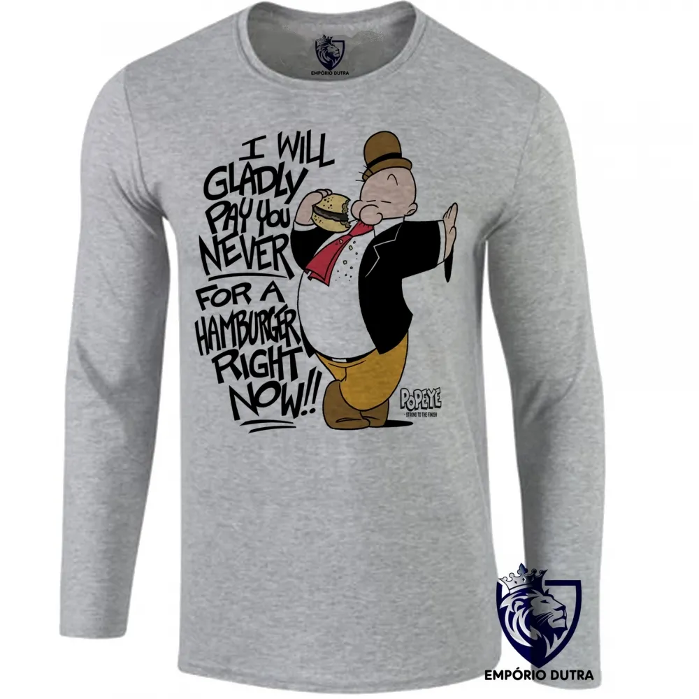 Camiseta manga longa Infantil ou Adulto Dudu marinheiro popeye hamburger