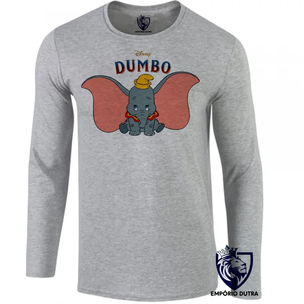 Camiseta manga longa Infantil ou Adulto Dumbo Elefante desenho Imagem