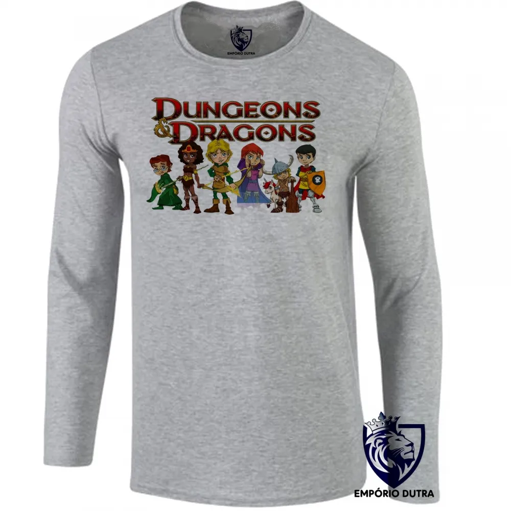 Camiseta manga longa Infantil ou Adulto Dungeons e Dragons caverna dragão Imagem