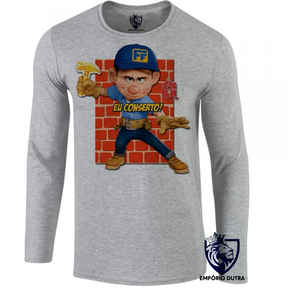 Camiseta manga longa Infantil ou Adulto Félix eu conserto detona ralph