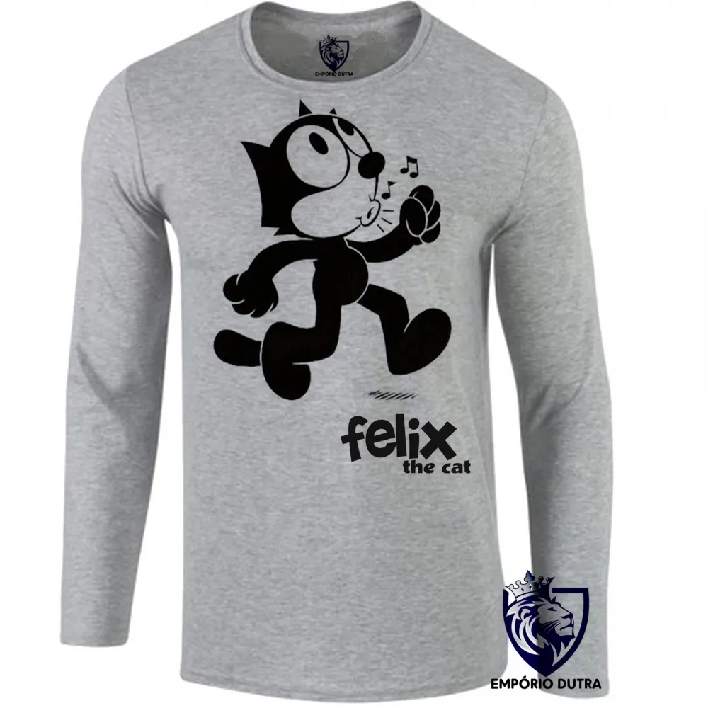 Camiseta manga longa Infantil ou Adulto Félix gato the cat gatinho