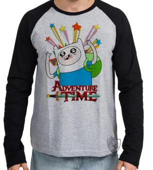 Camiseta manga longa Infantil ou Adulto Finn estrelas Hora da Aventura - Foto 2