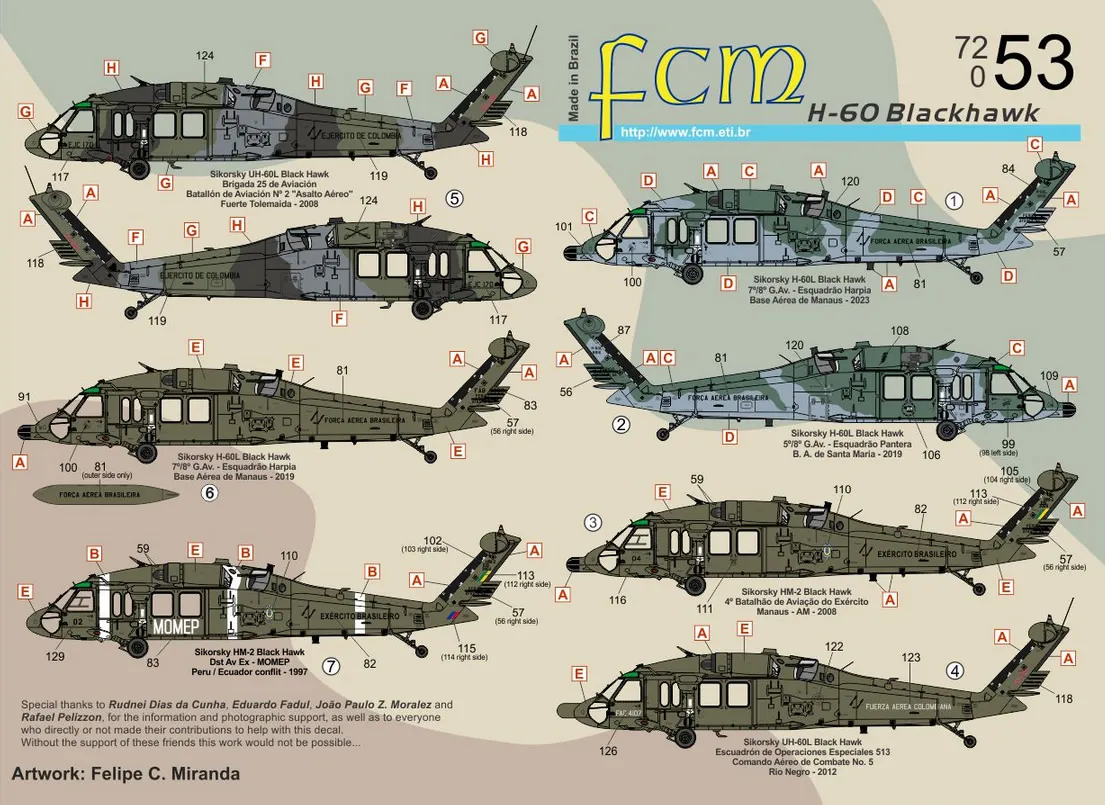 Decalque H-60 Blackhawk 1/72 Fcm 72053 Decal Plastimodelismo Imagem