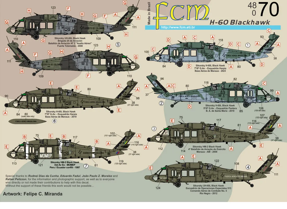 Decalque H-60 Blackhawk 1/48 Fcm 48070 Decal Plastimodelismo