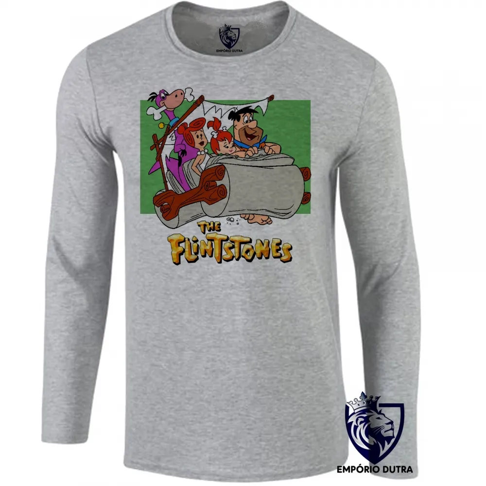 Camiseta manga longa Infantil ou Adulto Flinstones carro fred vilma Flintstones