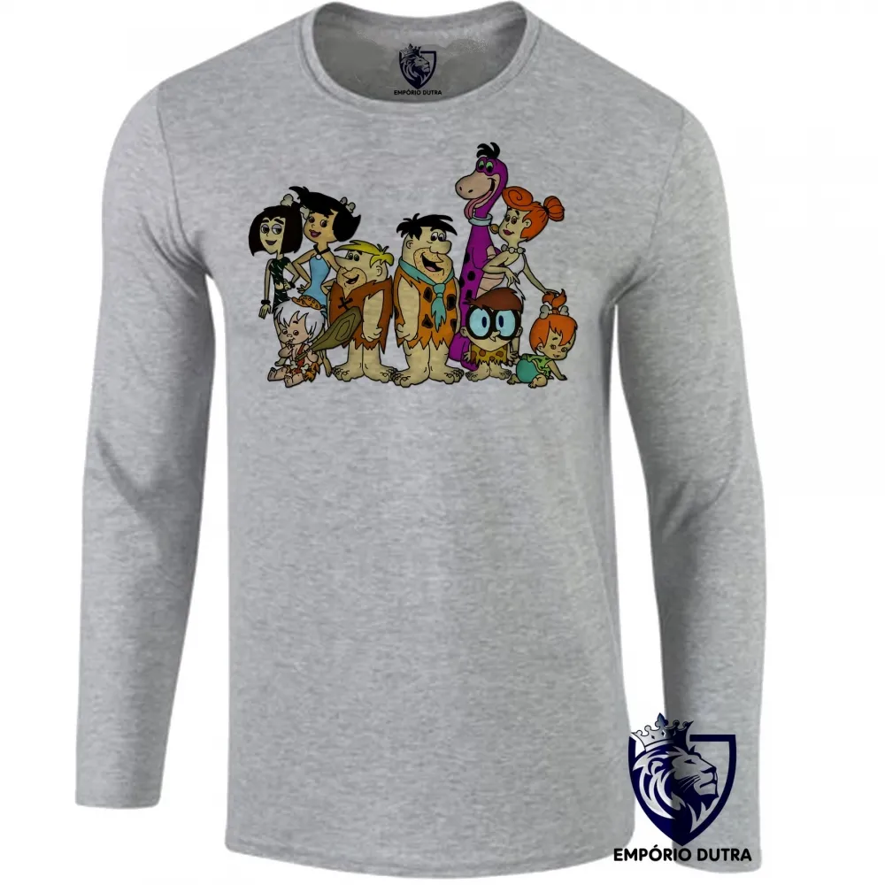 Camiseta manga longa Infantil ou Adulto Flinstones desenho antigo flintstones hanna barbera familia Imagem