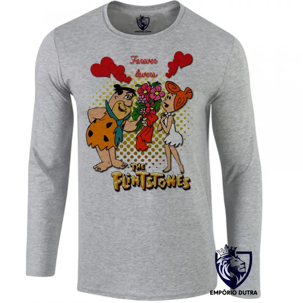 Camiseta manga longa Infantil ou Adulto Flinstones Forever lovers namoro