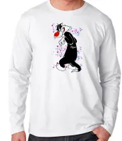 Camiseta manga longa Infantil ou Adulto Frajola bolinhas gato cat piu - Foto 3