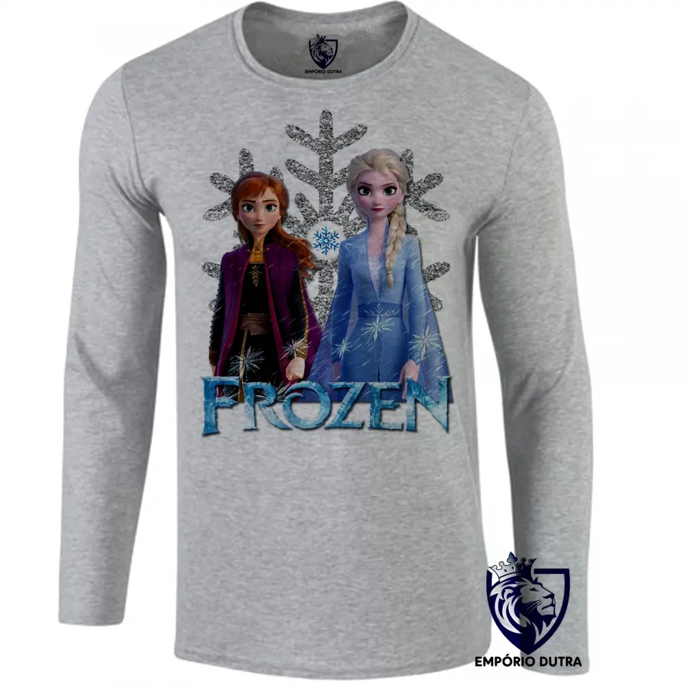 Camiseta manga longa Infantil ou Adulto Frozen Anna Elsa