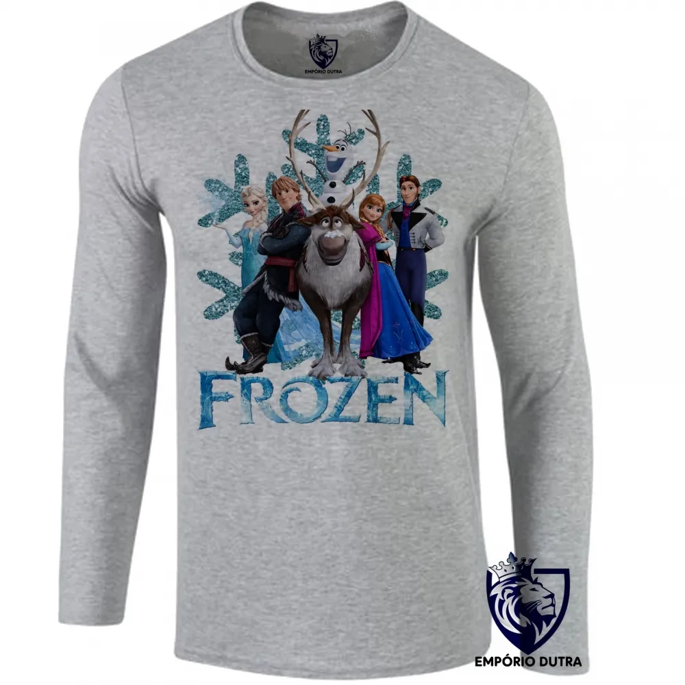 Camiseta manga longa Infantil ou Adulto Frozen floco neve todos Imagem