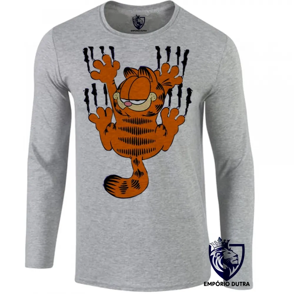 Camiseta manga longa Infantil ou Adulto Garfield arranhar gato cat gatinho Imagem
