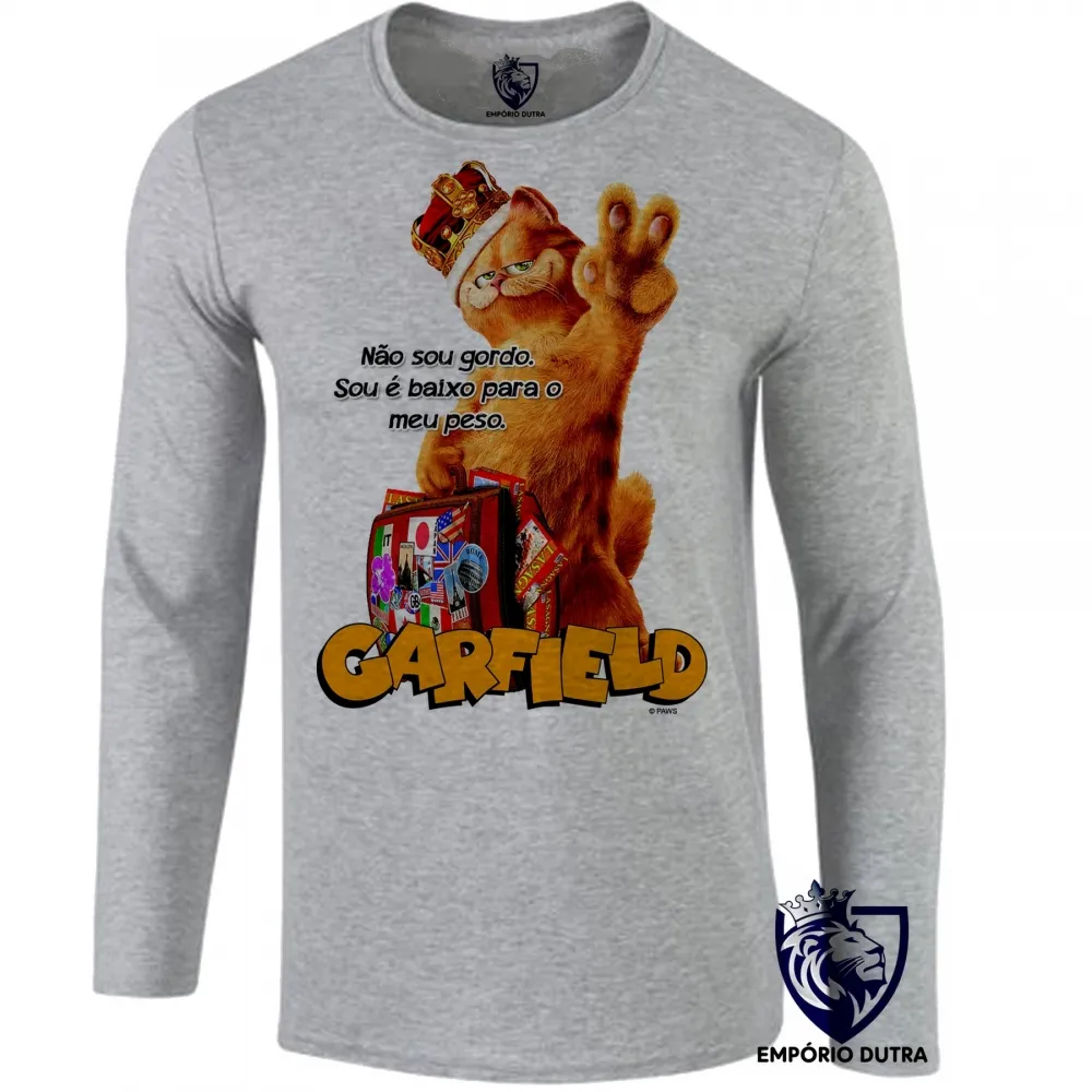 Camiseta manga longa Infantil ou Adulto Garfield não sou gordo gato Imagem