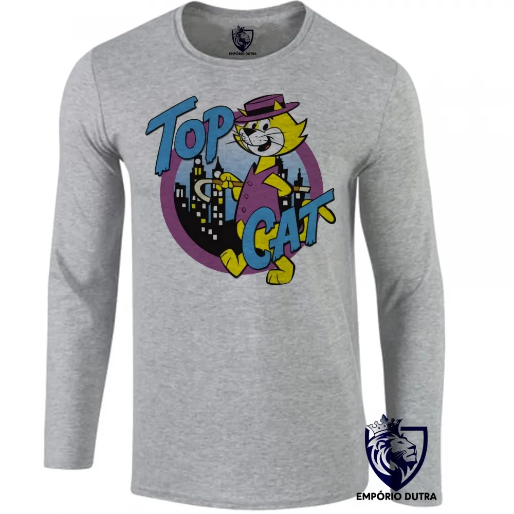 Camiseta manga longa Infantil ou Adulto gato manda chuva gatinho desenho