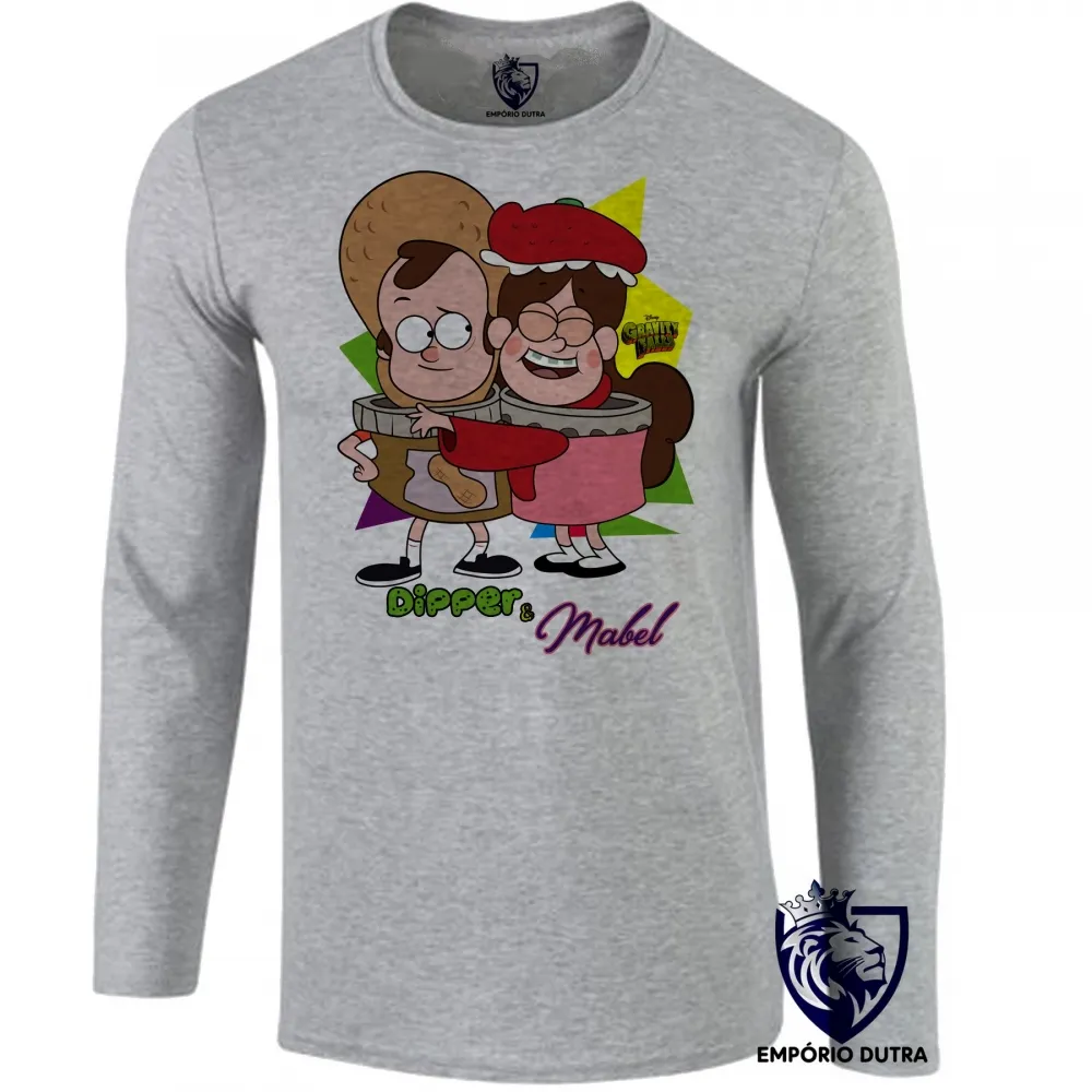 Camiseta manga longa Infantil ou Adulto Gravity Falls Dipper Mabel potes