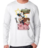 Camiseta manga longa Infantil ou Adulto Gravity Falls estrelas Dipper Mabel - Foto 3