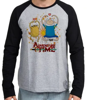 Camiseta manga longa Infantil ou Adulto Hora da Aventura corações jake e finn - Foto 2