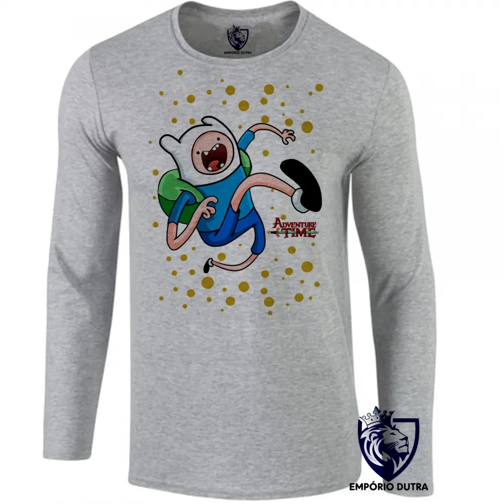 Camiseta manga longa Infantil ou Adulto Hora da Aventura Jake run cartoon