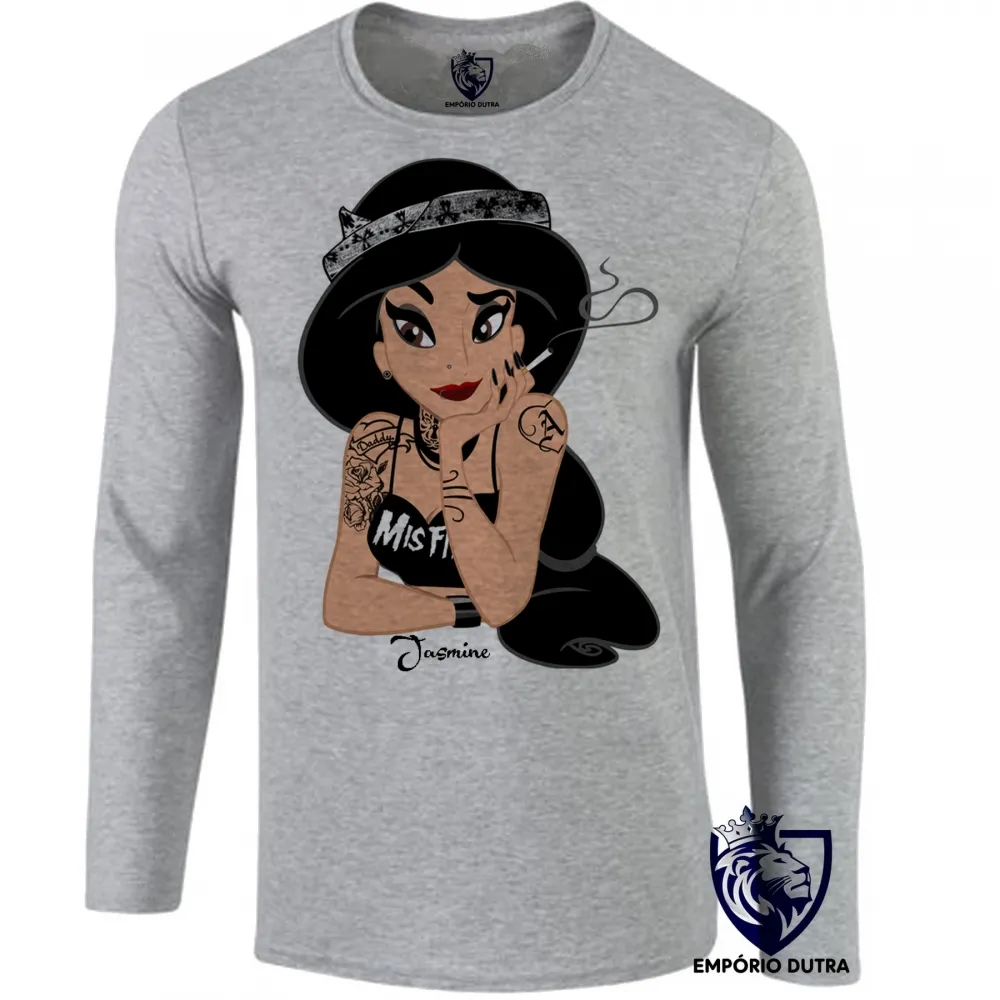 Camiseta manga longa Infantil ou Adulto Jasmine aladin fumando Imagem