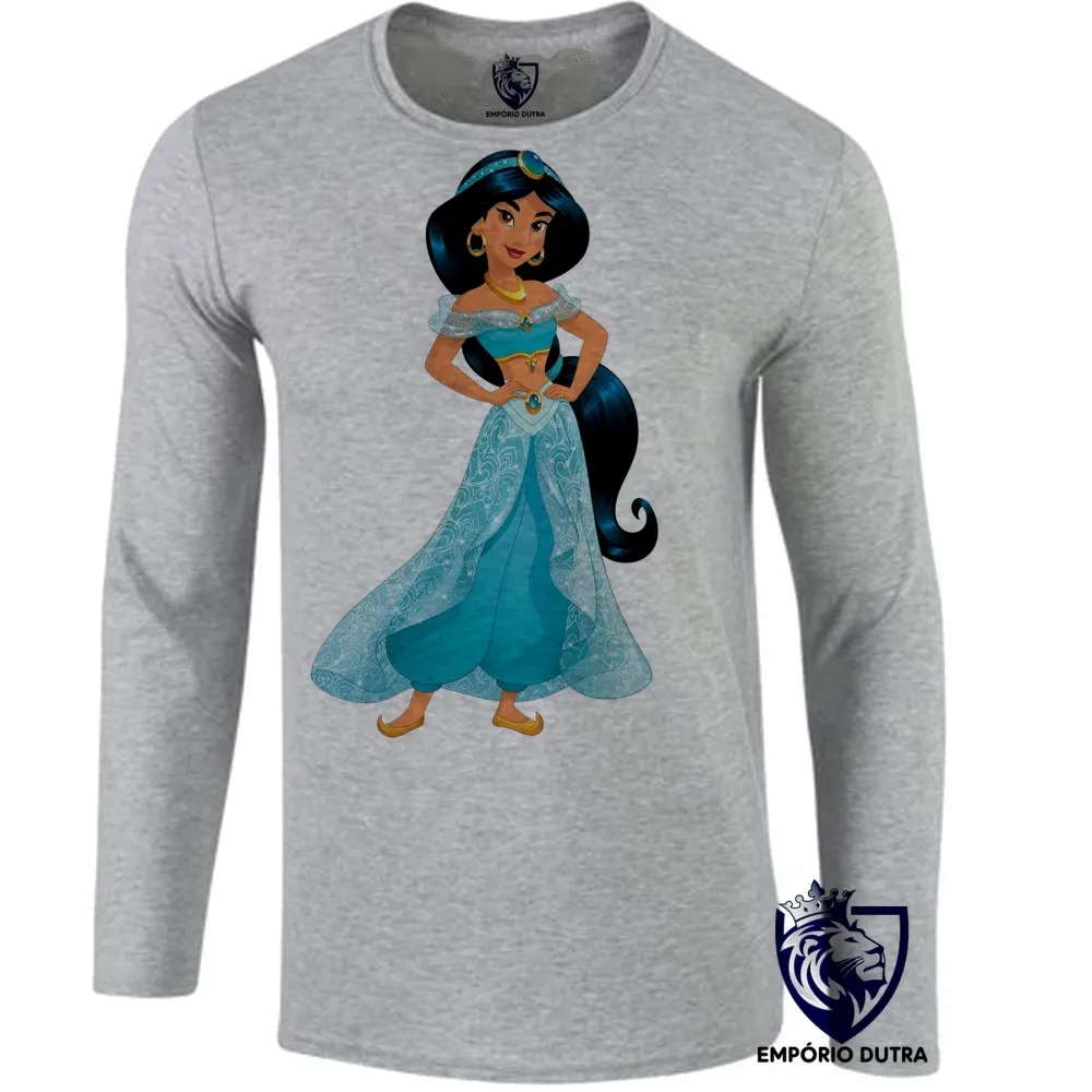Camiseta manga longa Infantil ou Adulto Jasmine princesa disney Aladin Imagem