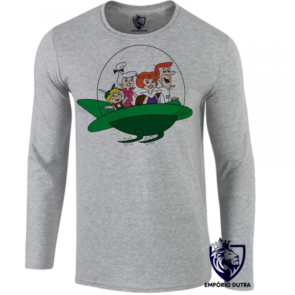 Camiseta manga longa Infantil ou Adulto Jetsons nave desenho antigo hanna barbera