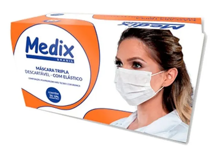 Máscara Descartável Branca Tripla Medix C/50