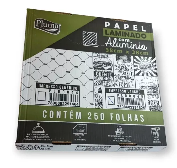 Papel Acoplado Para Lanche 38X38cm Laminado Pluma C/250