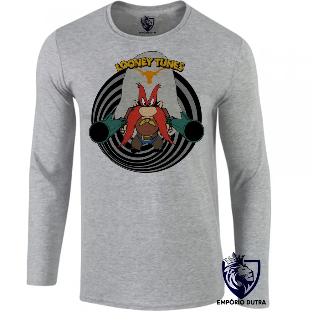 Camiseta manga longa Infantil ou Adulto Looney Tunes Eufrazino arma