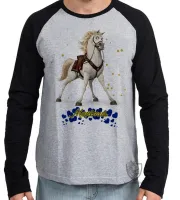Camiseta manga longa Infantil ou Adulto Maximus corações rapunzel cavalo - Foto 2