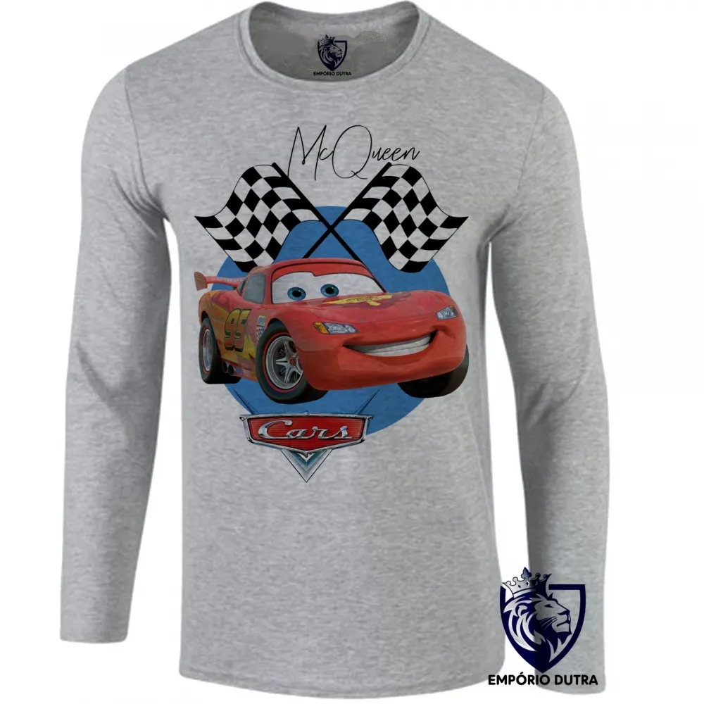 Camiseta manga longa Infantil ou Adulto McQueen cars carros desenho