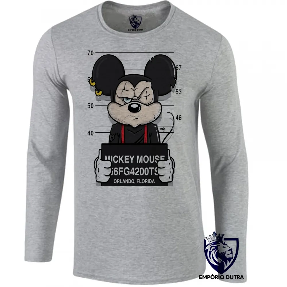 Camiseta manga longa Infantil ou Adulto Mickey mouse disney preso