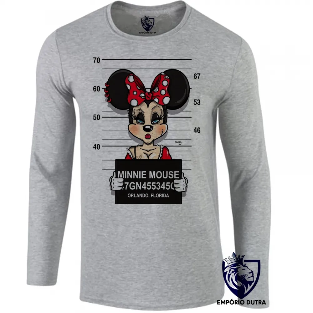 Camiseta manga longa Infantil ou Adulto Minnie mouse disney presa prisão